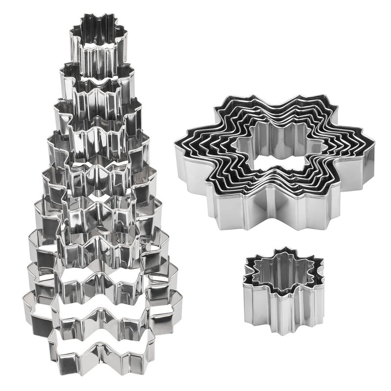 YXChome Snowflake Set - 9 Piece Stainless Steel Snowflake Cookie Cutters & 3D Christmas Tree for Christmas Holiday Winter Baking - Image 1